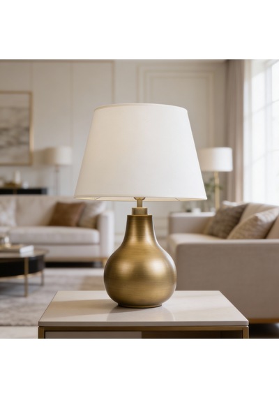 Vera Krem Başlıklı Eskitme Gold Modern Abajur Eskitme Altın