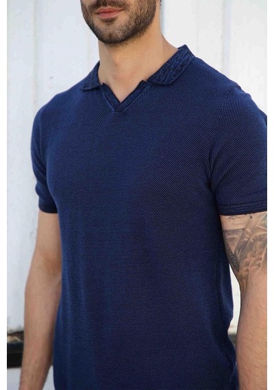 Ferraro Saks/Siyah Kuşgözü Desenli Polo Yaka Erkek Triko T-Shirt