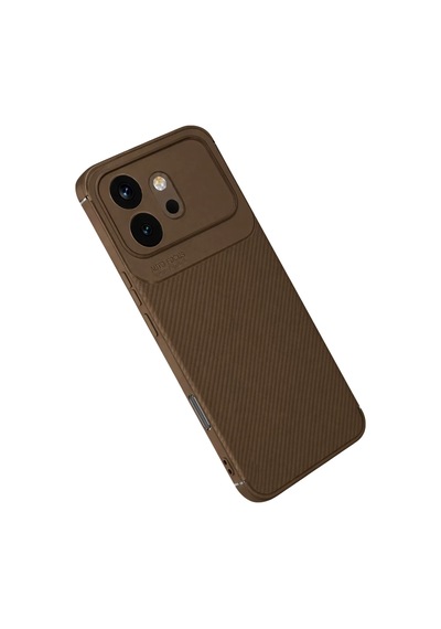 Huawei Honor 600 Uyumlu Auto Focus Karbon Kapak - Kahverengi