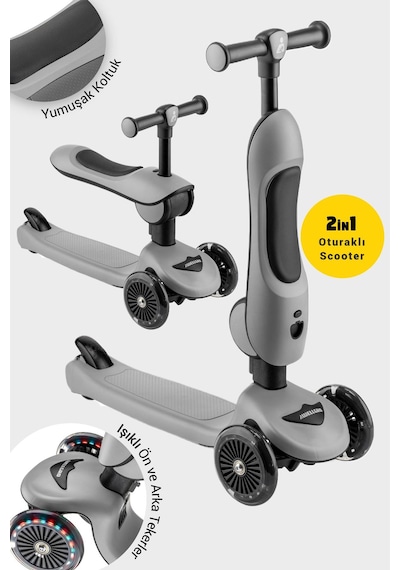 Wellgro Easy Go Oturaklı Ve Işıklı Scooter, Gri