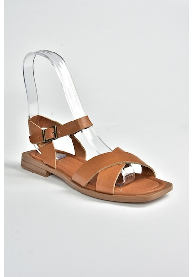 Fox Shoes Taba Hakiki Deri Çapraz Bantlı Günlük Kadın Sandalet M291041503 Taba