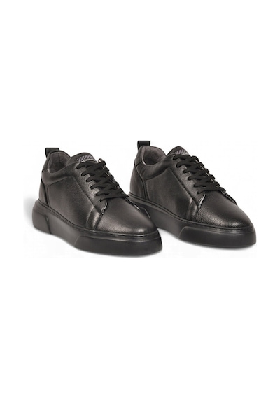 Ayakmod Siyah-siyah Hakiki Deri Bağcıklı Kalın Rahat Tabanlı Erkek Casual Ayakkabı Sneaker 272303