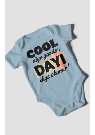 Morivokids Cool Diye Yazılır Dayı Diye Okunur Kısa Kollu Bebek Body %100 Pamuk Bebe Mavisi