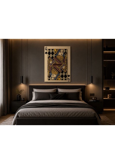 Queen Of Spades İskambil Temalı Modern Kanvas Tablo Siyah Gold Lüks Duvar Dekoru Poker & Casino Konsept Premium Canvas Art