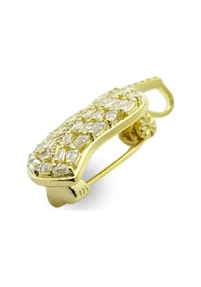 Oya Silver Zirkon Baget Taşlı Yaprak 24k Altın Kaplama Gümüş Broş 2.9x1.4cm Oysyb004