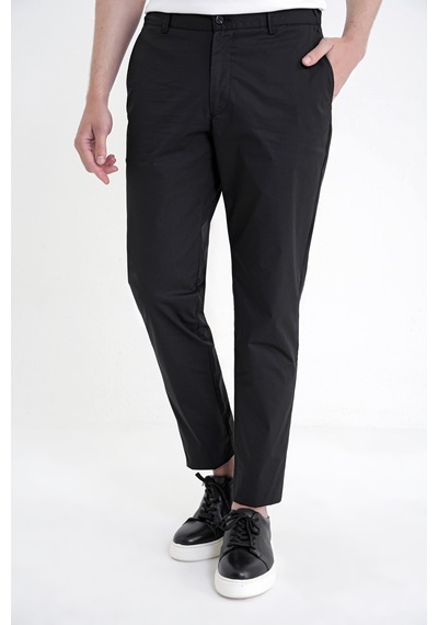 Comfort Fit Yan Cep Beli Lastikli %97 Pamuk Siyah Pantolon P 1214