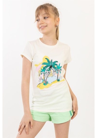 Brz Kids Palmiye Baskılı Kız Çocuk T-shirt-ekru Ekru