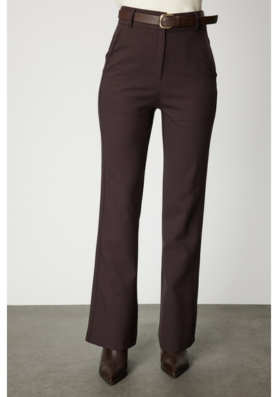 On Fashion On Beli Kemerli İspanyol Paça Pantolon Siyah