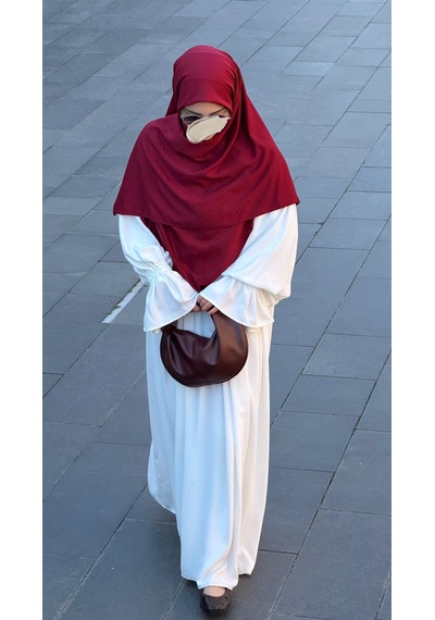 Qalortex Scarf Premium Jakarlı Sare Büyük Boy Eşarp - Bordo