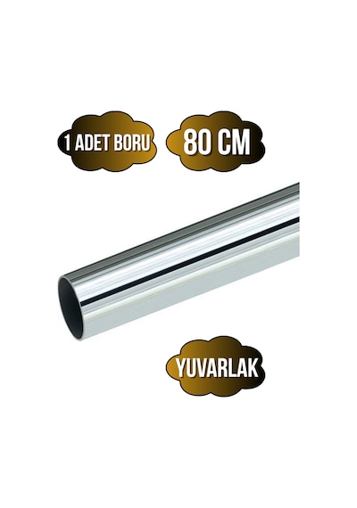 Yuvarlak Metal Askı Borusu Mobilya Askı Borusu Yuvarlak Krom 80cm 1 Adet Çap:25mm Gri