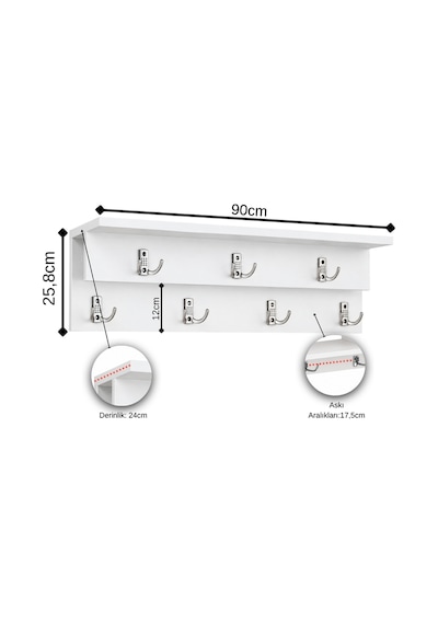 Aeka Ae-7003 Mimoza Atlantik Çam Duvara Monte 7 Askılı Raflı Portmanto Antre Hol Vestiyer Askılık 90 24 25,8 Cm