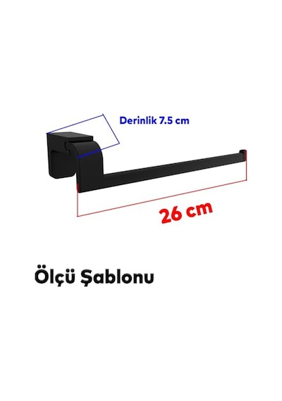 Banyo Lavabo Mutfak Aparat Uzun Kağıt Havluluk Standı Kağıtlık 26 Cm Paslanmaz Metal Sağlam Siyah Genel