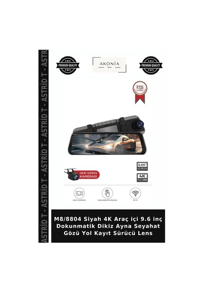 M8/8804 Siyah 4k Araç İçi 9.6 İnç Dokunmatik Dikiz Ayna Seyahat Gözü Yol Kayıt Sürücü Lens