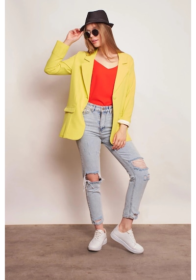 Yakalı Kolu Katlamalı Cep Kapaklı Salaş Boyfriend Oversize Hafif Likralı Kumaş Blazer Ceket-neon Sarı Neon Sarı Yakalı Kolu Katlamalı Cep Kapaklı Salaş Boyfriend Oversize Hafif Likralı Kumaş Blazer Ceket-neon Sarı Neon Sarı