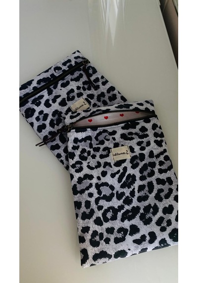 İdiluna Siyah Gri Leopar Desenli Kitap Kılıfı