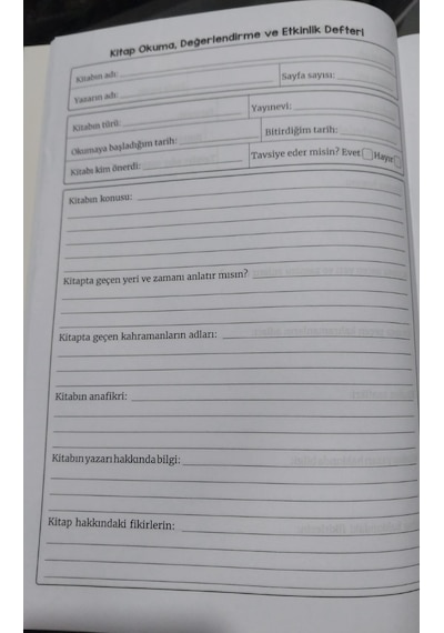 Kitap Okuma Değerlendirme Ve Etkinlik Defteri A4 Boy 64 Sayfa 1 Adet Sarı