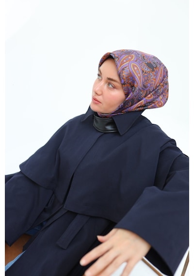 Silk Home Twill İpek Eşarp 11455-40 Füme, Violet, Parlak Turuncu, Su Yeşili