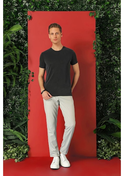 Efor Slim Fit Bisiklet Yaka %100 Pamuk Antrasit Tişört Ts 878 Antrasit