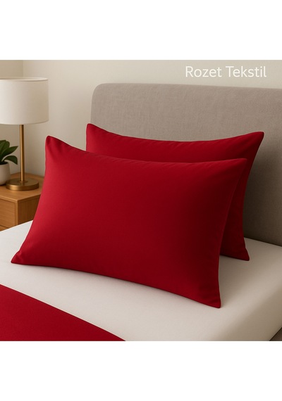 Bordo Pamuk Kumaş Kapaklı Yastık Kılıfı 2 Adet 50 X 70 Cm