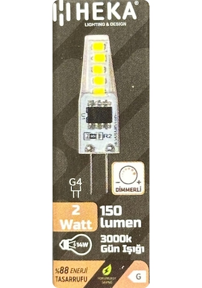 2 Adet Heka 2w 14w 3000k Sarı Işık G4 Duylu Dim Edilebilir Led Kapsül Ampul