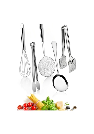 5li Pratik Mutfak Izgara Maşası Makarna Maşa Çelik Tel Yumurta Çırpıcısı Metal Kevgir Çeyiz Listesi Gri