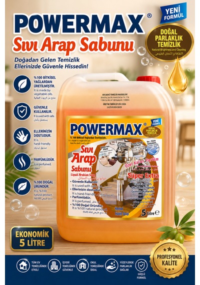 Powermax Arap Sabunu 5 Litre Çok Amaçlı Doğal Temizlik Ürünü Tekli