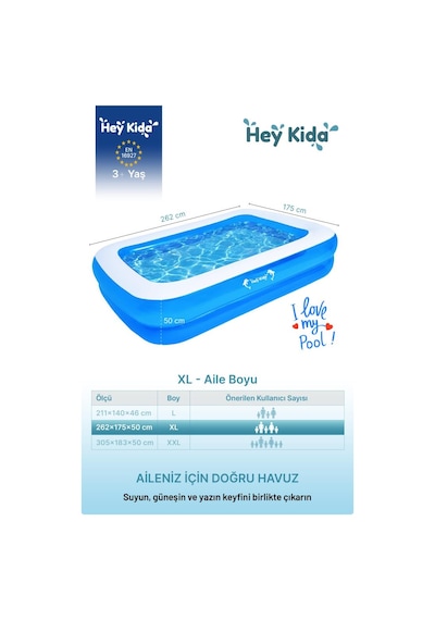 Heykida Swim Safe Dikdörtgen Havuz 265x175x50cm Mavi