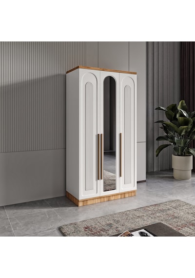 Flora 3 Kapaklı Komple Mdf Aynalı Gardırop - Elbise Dolabı