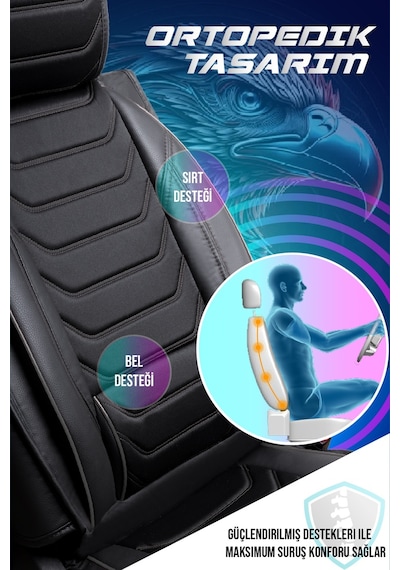 Fiat Palio Uyumlu Lüx Deri Oto Koltuk Kılıfı Ön Arka Set Siyah Sport Serisi Fs