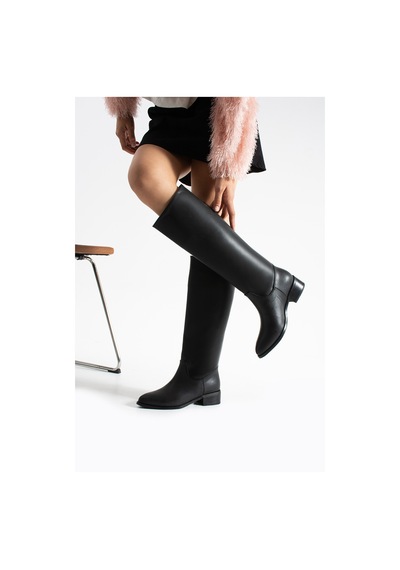 Duxal Shoes Eldon Siyah Mat Sivri Burun Kadın Kısa Topuklu Çizme Siyah