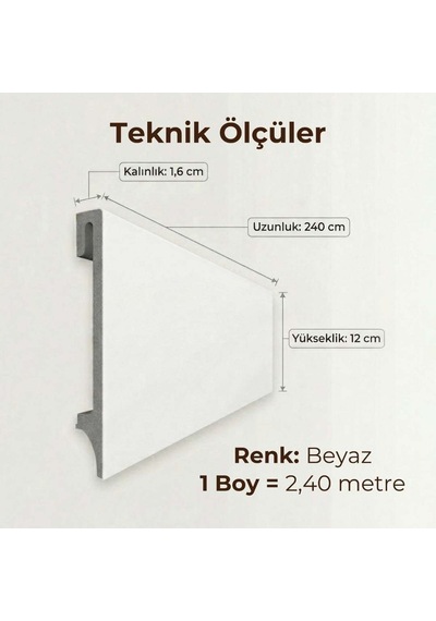 Espumo Kompozit Süpürgelik 12 cm Beyaz | Suya Dayanıklı Parke Duvar Süpürgelik 2,40 m ESP501