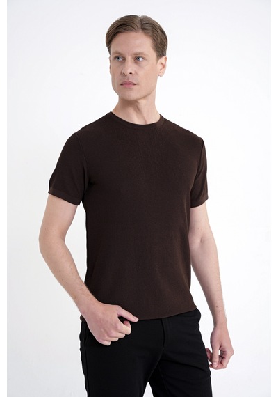 Efor Comfort Fit Rayon Karışımlı Kahverengi Bisiklet Yaka Tişört Ts 925