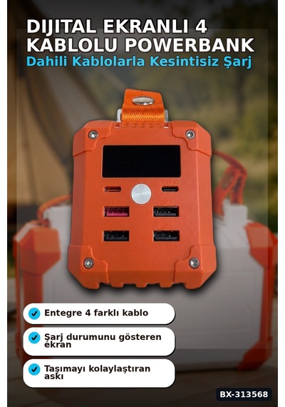 Dijital Ekranli 60000mah 4 Kablolu Powerbank 22.5w Hizli Sarj Coklu Cikisli Bx-313568 Diğer