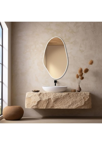 Asimetrik Ayna, Konsol Aynası, Dresuar Aynası, Duvar Aynası 75 X 50 Beyaz