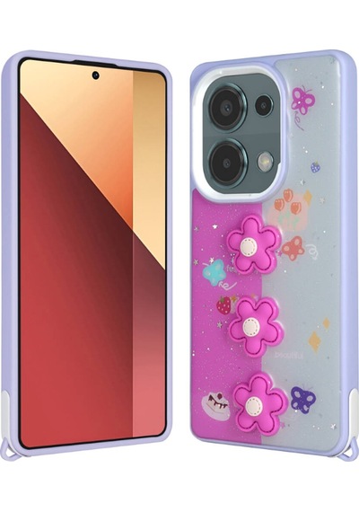 Redmi Note 13 Pro 4g Kılıf Parlayan Simli Kabartma Figürlü Klfs Cevze Kapak - Mor Papatya Mor Papatya