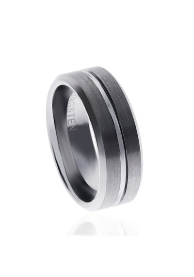 Erkek Gümüş Renk Çizgi Detay Tungsten Yüzük