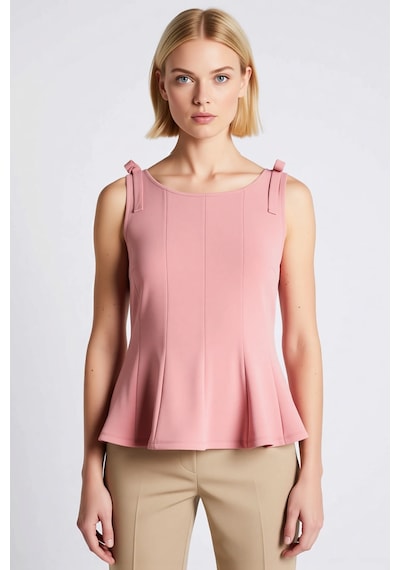 Benerly Kadın Bluz Bisiklet Yaka Kolsuz Örme Peplum Kesim Omuz Fiyonk Det Pembe