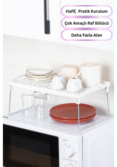 1 Adet Çok Amaçlı Raf Tabak,kupa,bardak Rafı Organizer Metal 34 X 25 Beyaz Tr Diğer