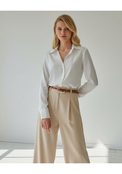 Pera Moda Saten Yüzeyli Fitted Gömlek Beyaz