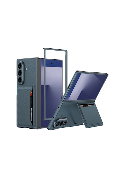 Samsung Uyumlu Galaxy Z Fold 7 Suni Deri Arka Yüzey Zore Kartlıklı Kıpta Silikon Kapak Çok Renkli