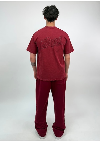Zaee Nakışlı Oversize Tişört Bordo