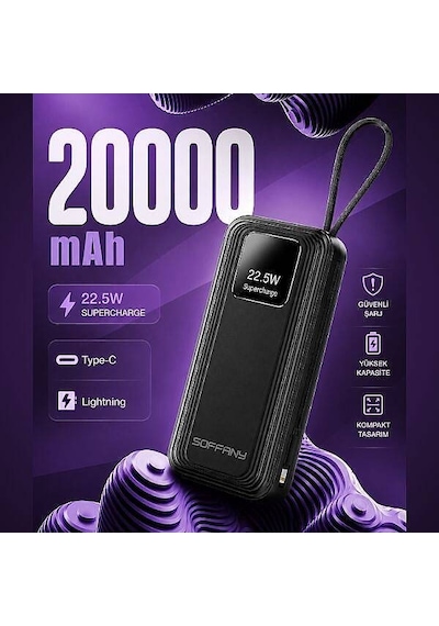 Hy-320 20.000 Mah Powerbank 22.5w Type-c + Lightning Çıkışlı Siyah