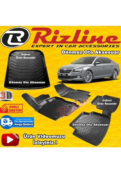 Skoda Süper B 3D Paspas+Bagaj Havuz Siyah 2015-2019 Arası Rizline N11.10752