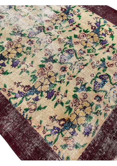 El Dokuması Vintage Eskitme 110x205 Mor Krem İnce Halı Mor