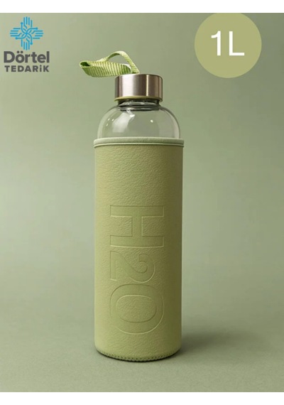 H2o Deri Kılıflı Cam Matara 1000 Ml Haki