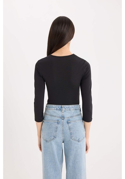 DeFacto Regular Fit Bisiklet Yaka Basic Düz Yarım Kollu Çıtçıtlı Body D6915AX24AUBK81