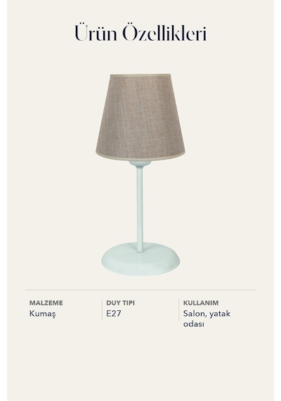 Metal Ayaklı Konik Kumaş Abajur Masa Lambası Hasır Salon Yatak Odası