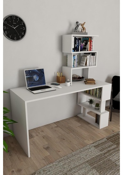 Liman Kitaplıklı Çalışma Masası Beyaz Çok Renkli