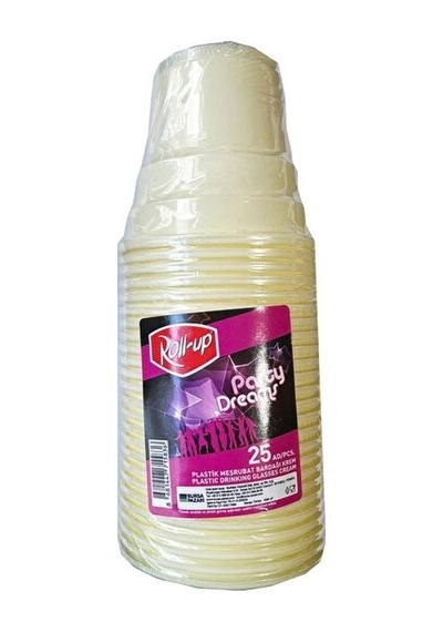 Roll-up Plastik Renkli Bardak Krem 25 Adetli Diğer