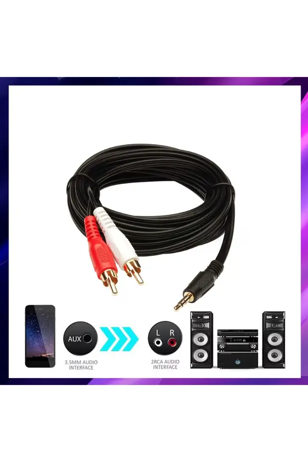 1.5 Metre 3.5mm 2rca Jak Kablosu Stereo Splitter Aux Profesyonel Av Kablosu Dvd Tv Cd Ses Kablosu 1.5 M